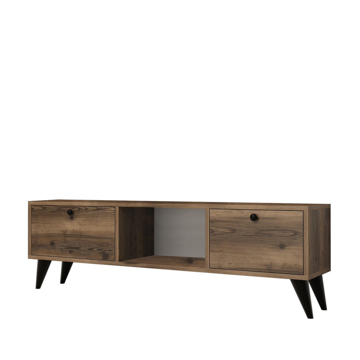 TV Furniture Serenat Walnut Black Melamine 138x42.6x29.5 cm