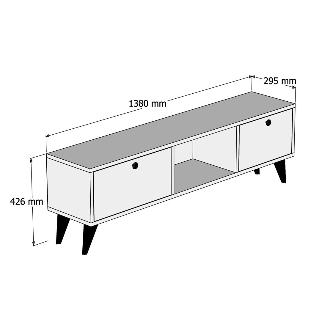 TV Furniture Serenat Walnut Black Melamine 138x42.6x29.5 cm