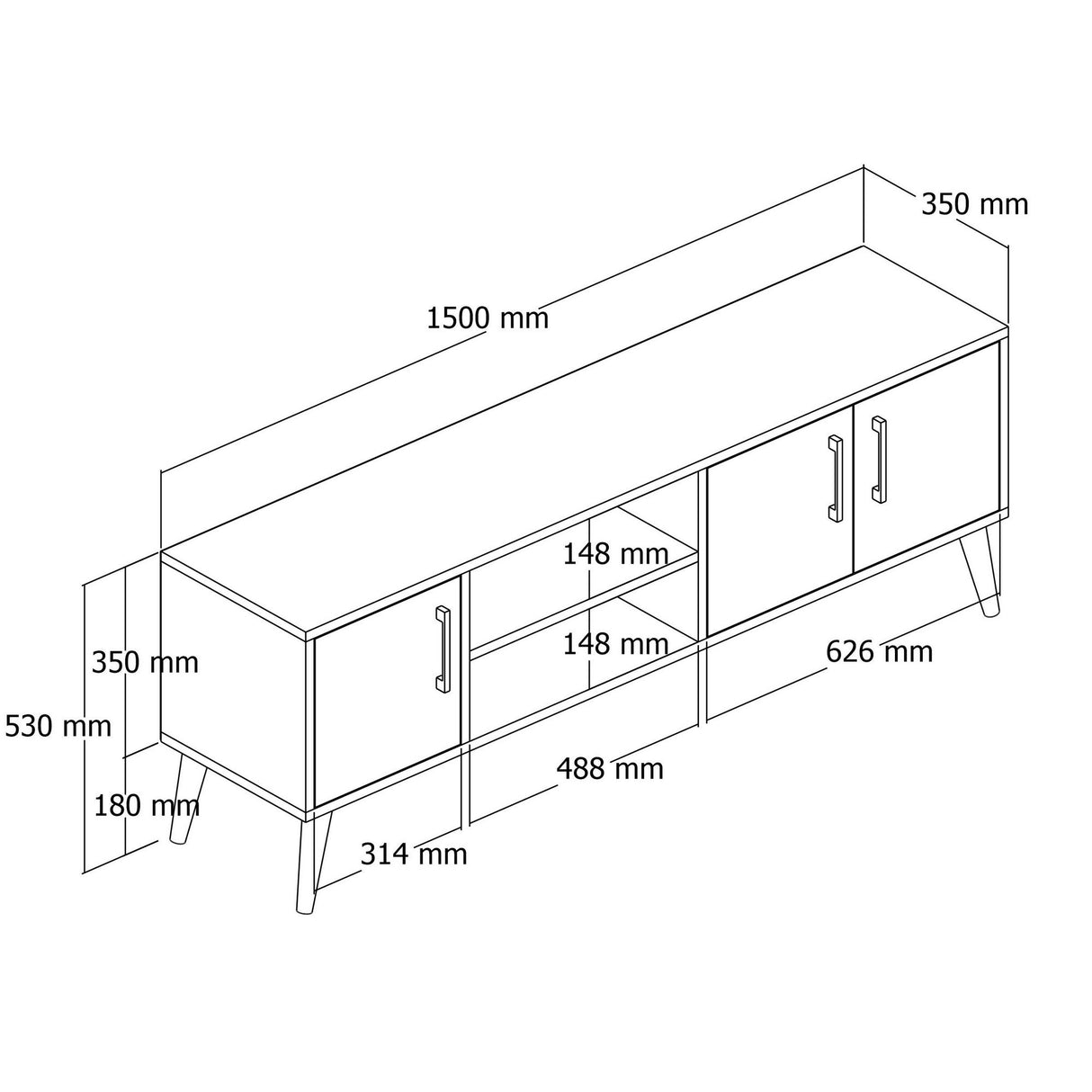 TV furniture Exxen oak white melamine 150x52x34 cm