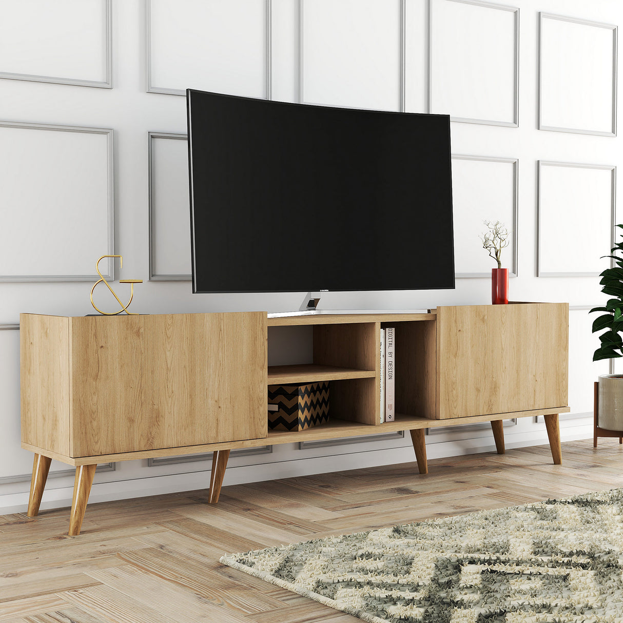 TV furniture lotus oak melamine 180x50x34 cm