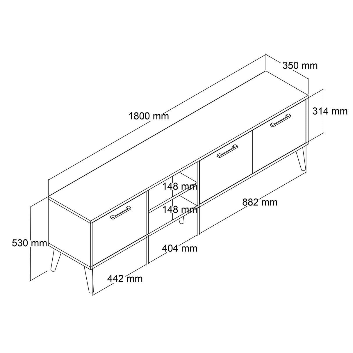 TV furniture Exxen oak melamine 180x52x35 cm