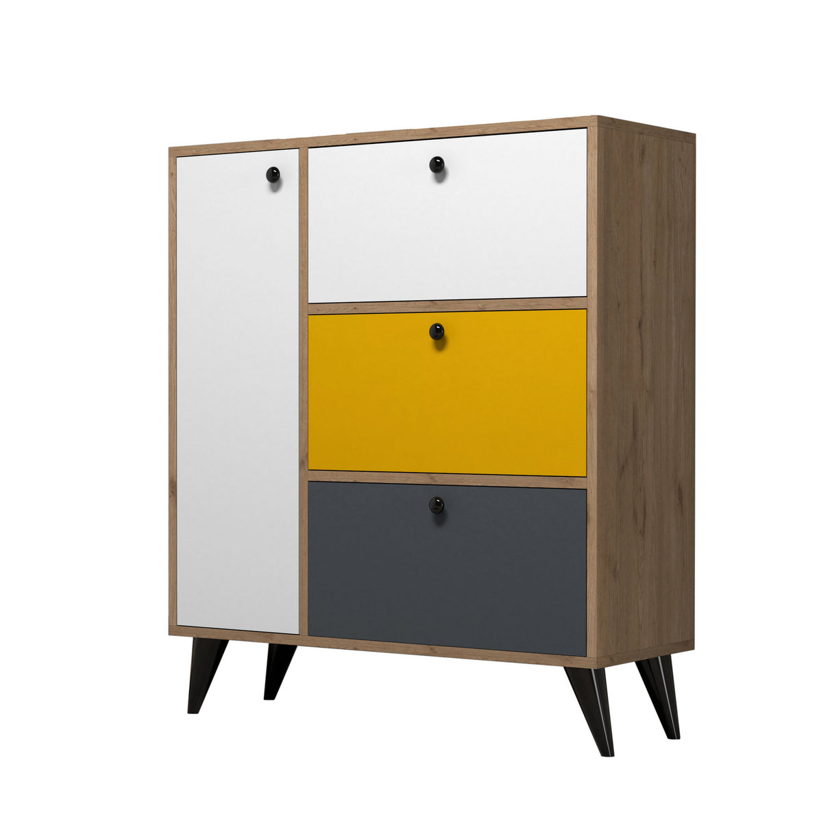 Shoe cabinet Bella oak white yellow anthracite melamine 90x105x35 cm