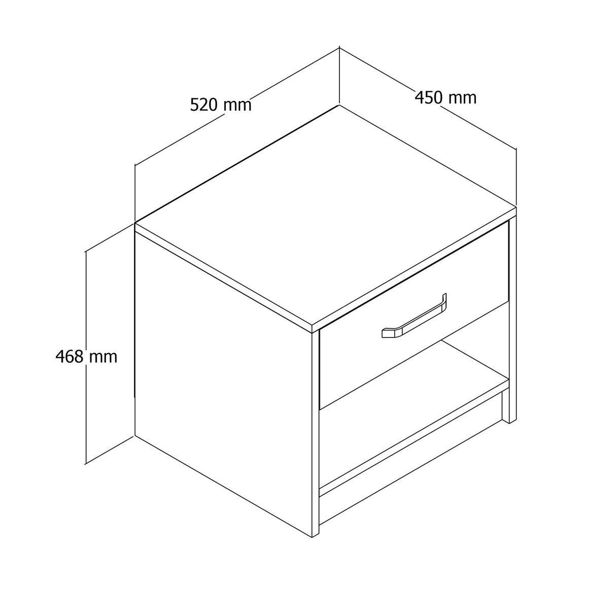 Bedside table grande oak melamine 52x46.8x45 cm