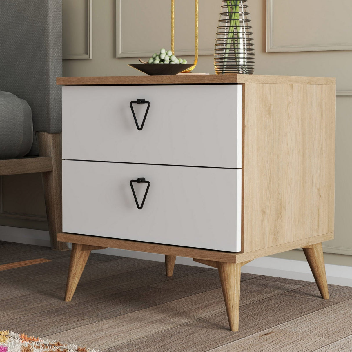 Bedside table versa oak white melamine 52x55.1x45 cm