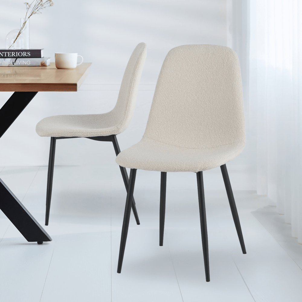 Set of 4 Scandinavian Dining Chairs Cream Boucle Fabric Swift - Without Armrests 