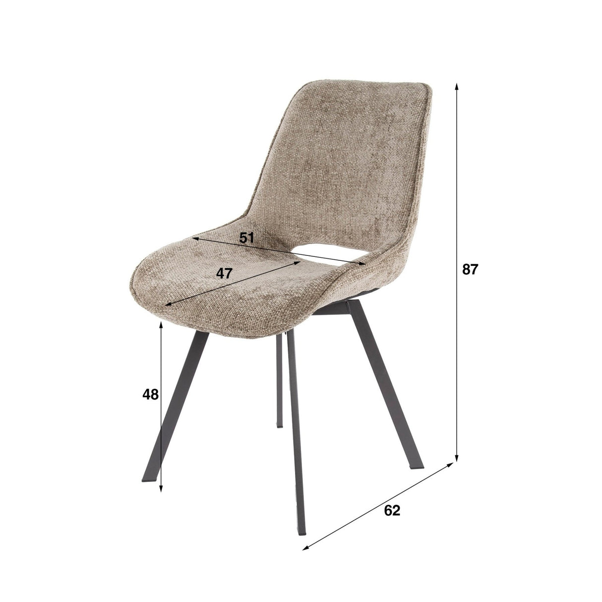 Set of 4 swivel dining chairs Silos chenille brown 