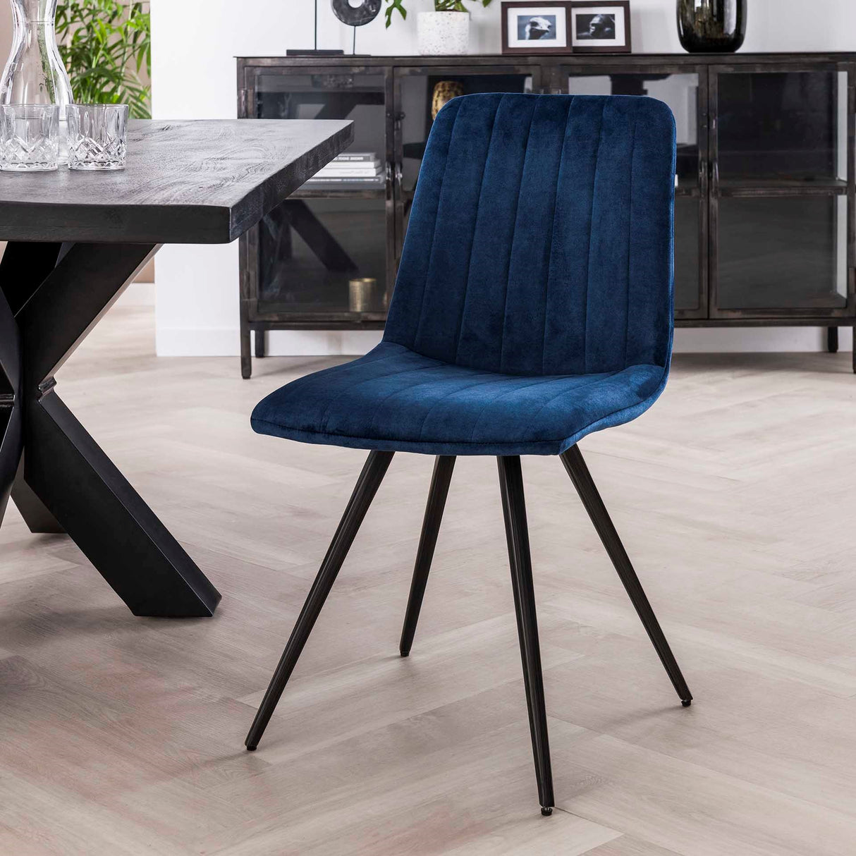 Set van 4 eetkamerstoelen Oslo Velours blauw