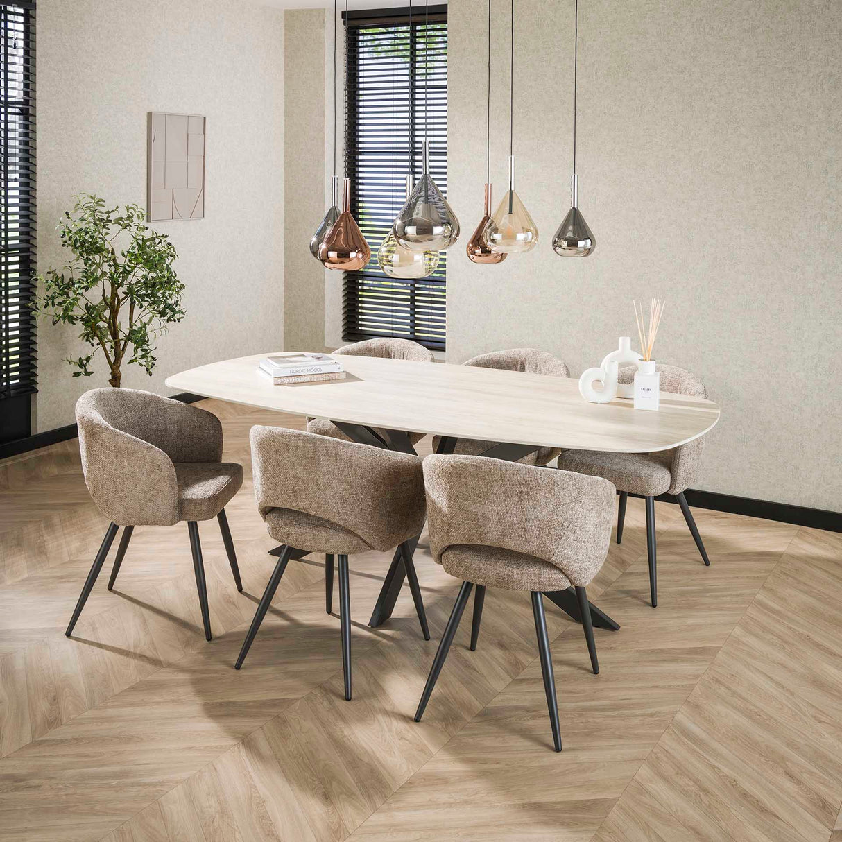 Set van 2 eetkamerstoelen Cargo Stof Zand