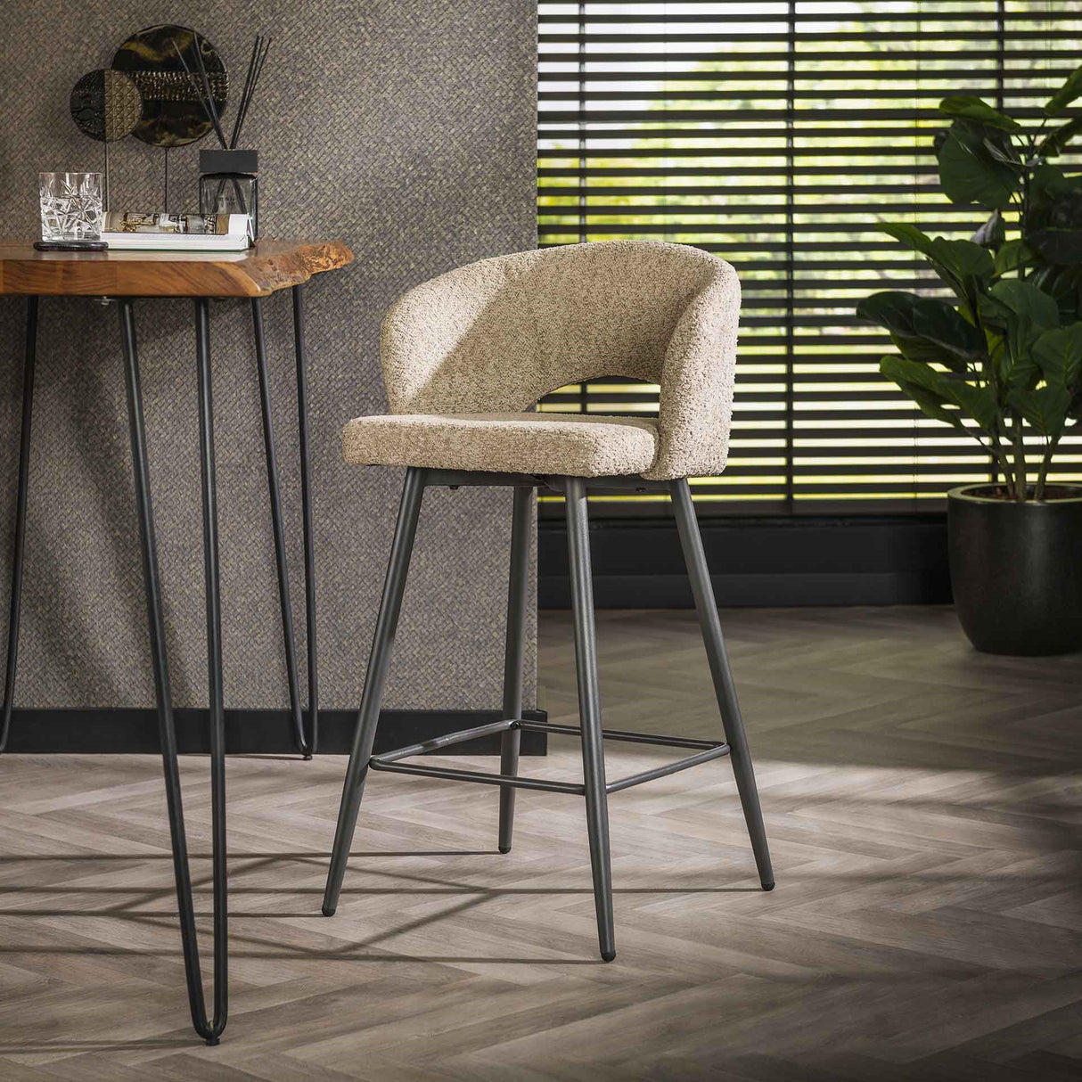 Set van 2 barkrukken Alba bouclé Zand