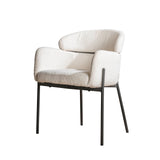 Dining chair Lola Bouclé fabric Cream white with round back and arm 