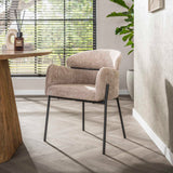 Dining chair Lola Bouclé fabric Sand color with round back and arm 