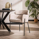 Dining chair Lola boucle fabric beige with round back and arm 