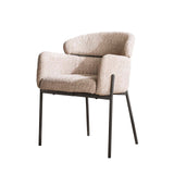 Dining chair Lola Bouclé fabric Beige with round back and arm 