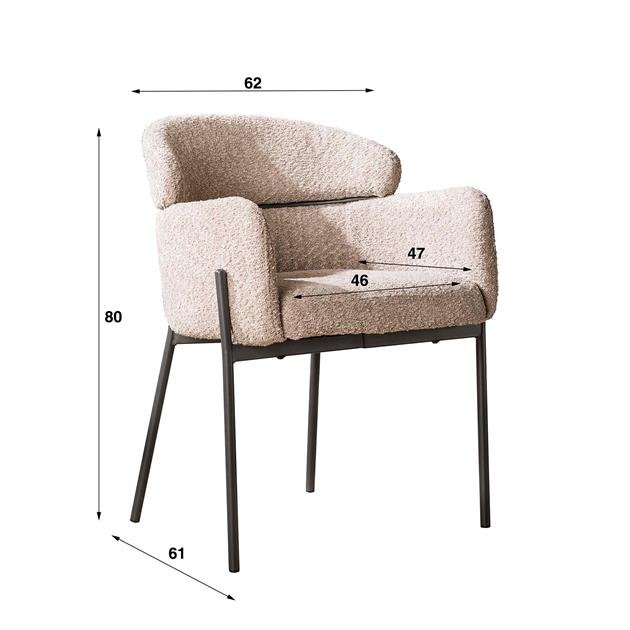 Dining chair Lola bouclé fabric cream white with round back and arm 