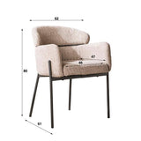 Dining chair Lola bouclé fabric cream white with round back and arm 