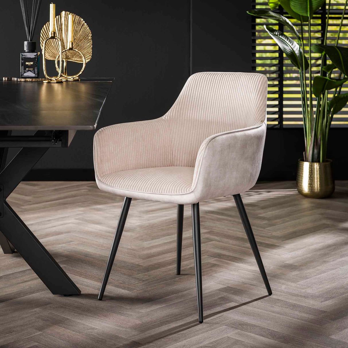 Set van 2 eetkamerstoelen Rivo Rib Rock Ivoor