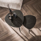 Set of 2 side tables Sophie triangular ceramic black