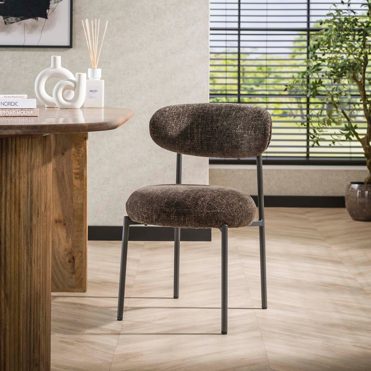 Set van 2 eetkamerstoelen Aero stof bruin