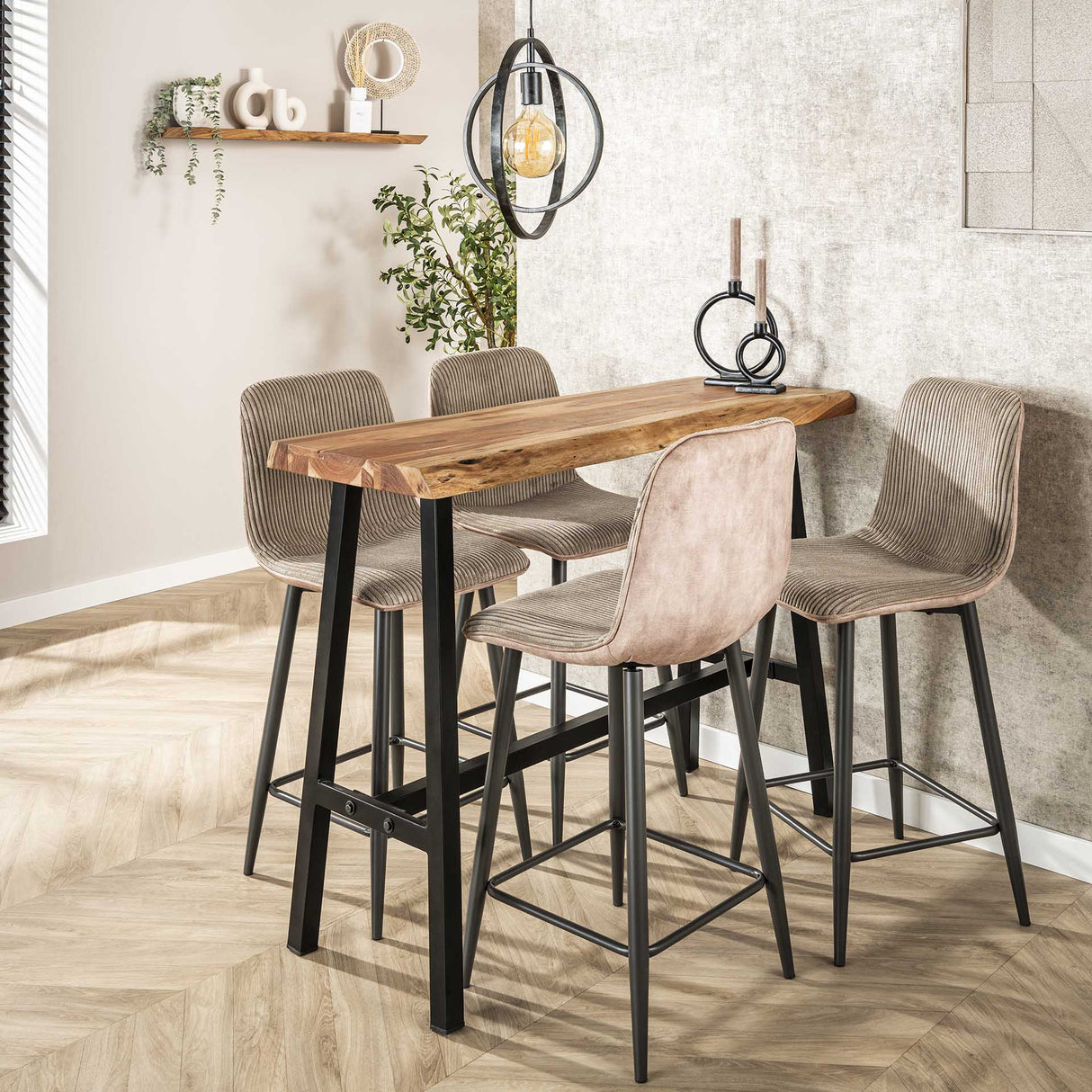 Set of 2 Bar Stools Corduroy Sand Color Koda - Seat Height 67 cm - Without Armrests 