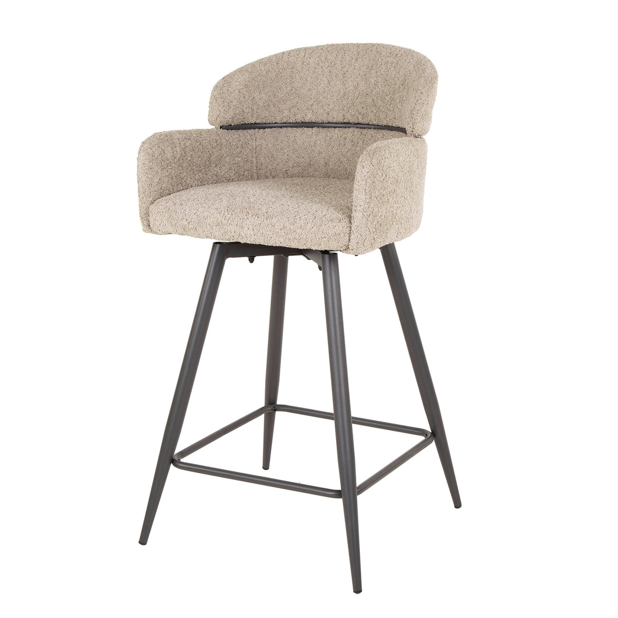 Set van 2 barkrukken Sienna Bouclé zand ronde rug draaibaar