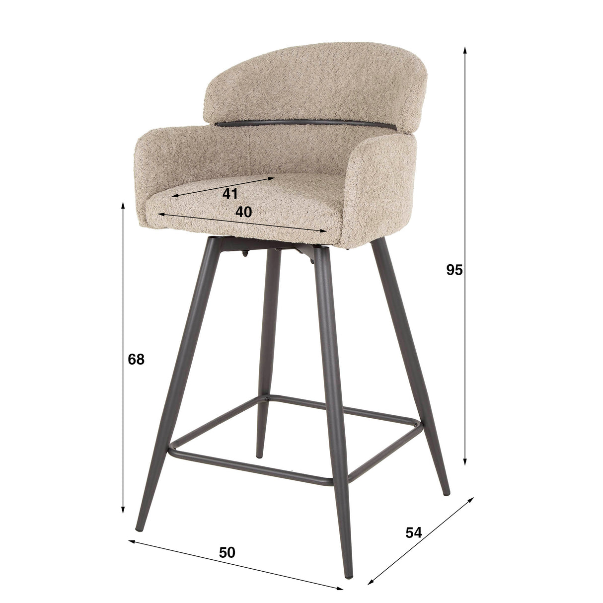 Set van 2 barkrukken Sienna Bouclé zand ronde rug draaibaar