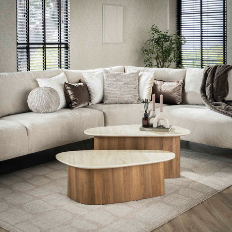 Coffee Table Set Trias – Set of 2, Triangular, Travertine Look 