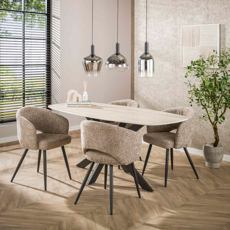 Aureo Ovaal Eettafel 180 cm Travertine Keramiek