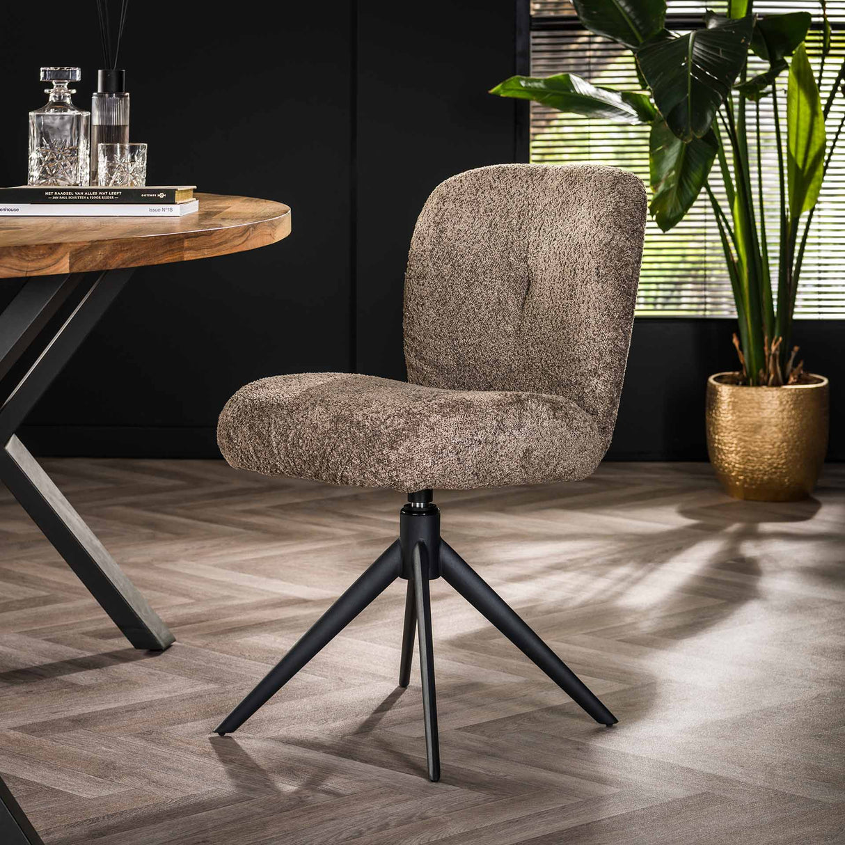 Set van 2 eetkamerstoelen Lirio Bouclé taupe draaibaar