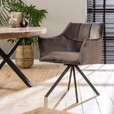 Set van 2 eetkamerstoelen Lino Velours Antraciet draaibaar Raster
