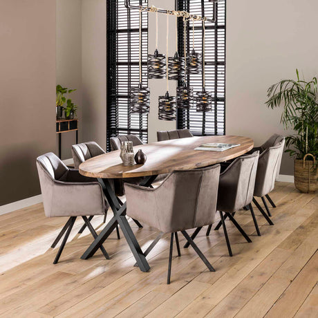Set van 2 eetkamerstoelen Lino Velours Antraciet draaibaar Raster