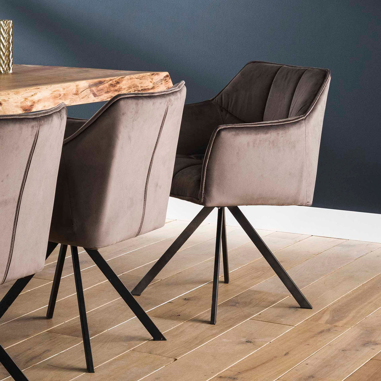 Set van 2 eetkamerstoelen Lino Velours Antraciet draaibaar Raster