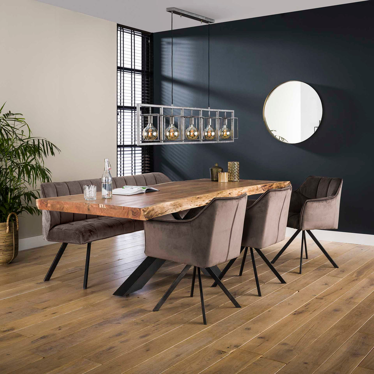 Set van 2 eetkamerstoelen Lino Velours Antraciet draaibaar Raster