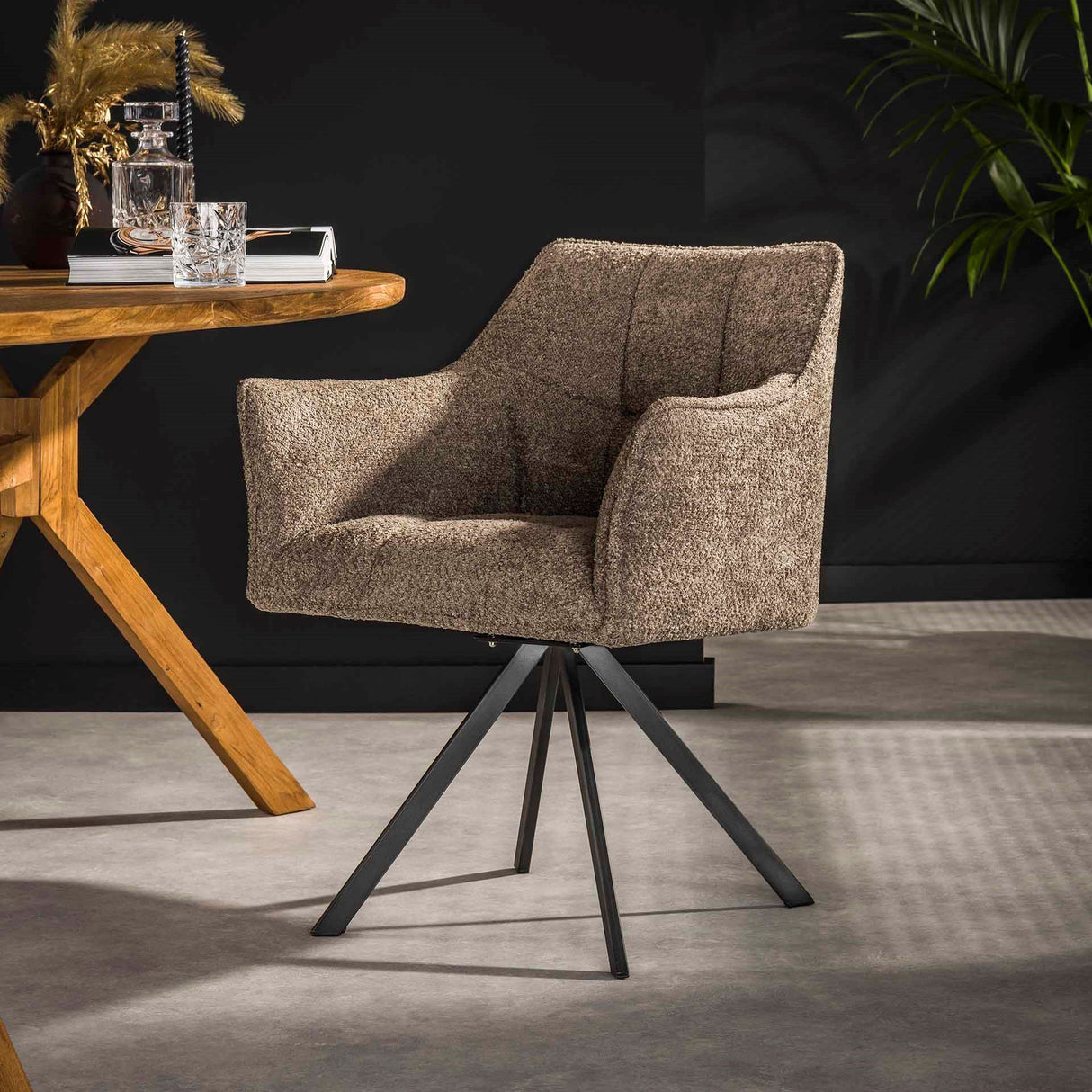 Set van 2 eetkamerstoelen Lino Bouclé Taupe draaibaar