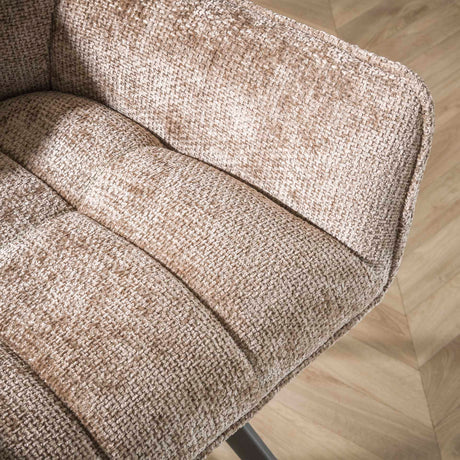 Set of 2 Dining Chairs Lino Chenille Fabric Rich Champagne Swivel 