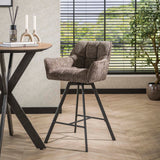Set of 2 Bar Stools Lino Chenille Fabric Rich Taupe Swivel 