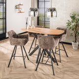 Set of 2 Bar Stools Lino Chenille Fabric Rich Taupe Swivel 