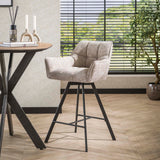 Set of 2 Bar Stools Lino Chenille Fabric Rich Sand Swivel 
