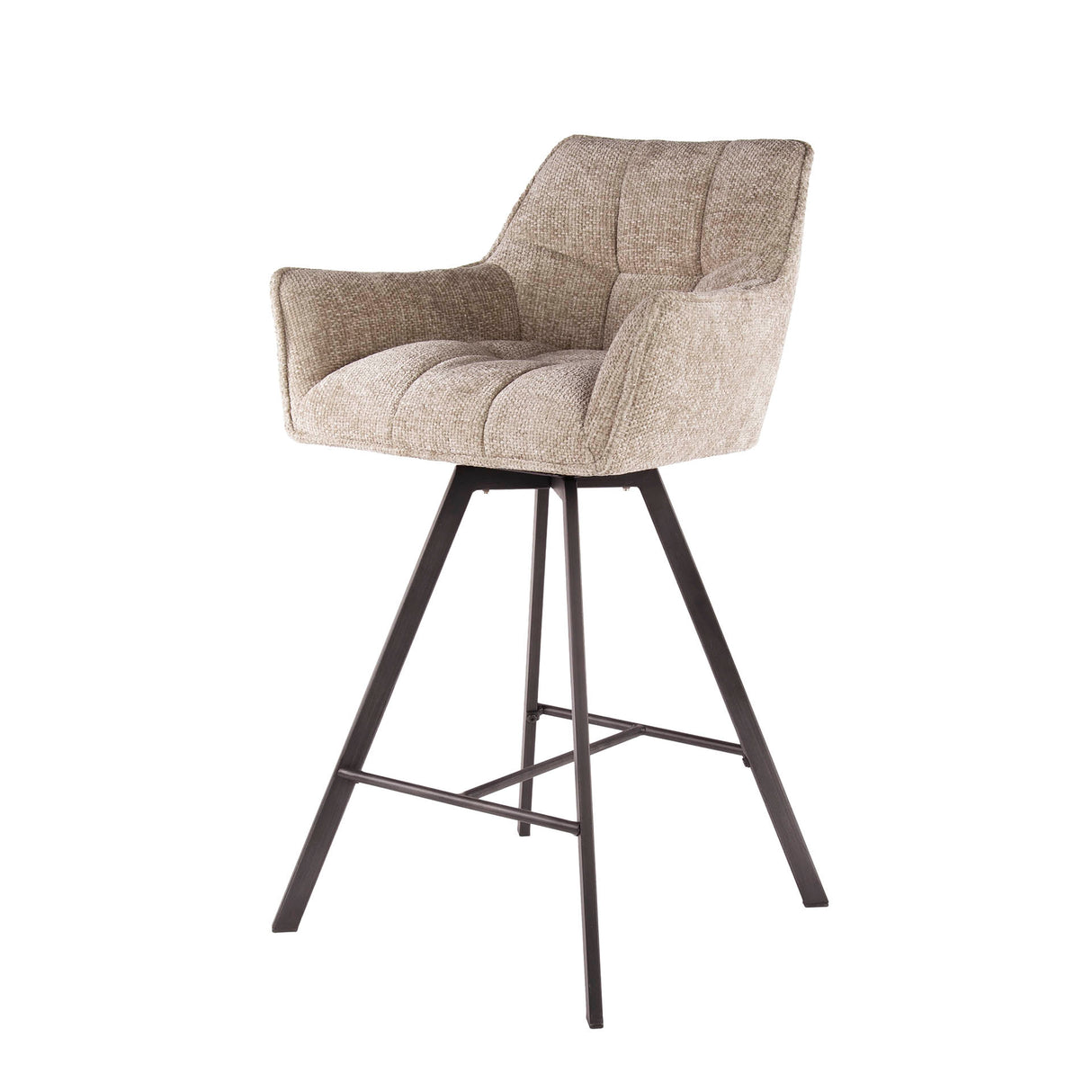 Set of 2 Bar Stools Lino Chenille Fabric Rich Sand Swivel 