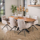 Set of 2 Dining Chairs Elite Sand Chenille Fabric Rich Swivel 