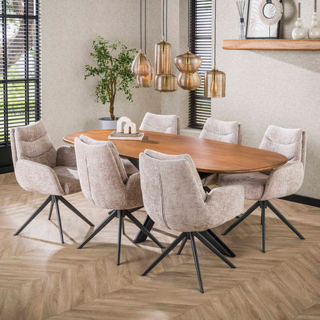 Set of 2 Dining Chairs Elite Sand Chenille Fabric Rich Swivel 