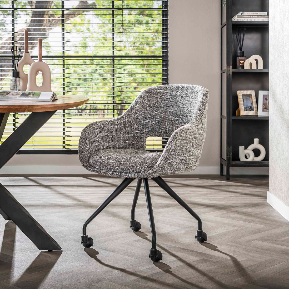 Set of 2 Dining Chairs with Wheels Springo Rotatable Eagle Fabric Steel Gray 