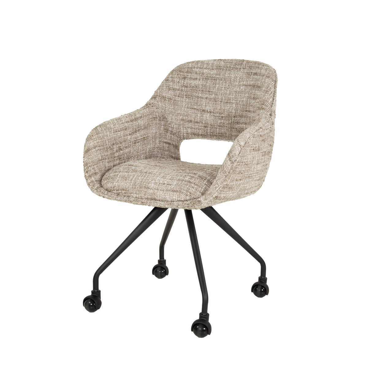Set of 2 Dining Chairs with Wheels Springo Swivel Eagle Fabric Sand 