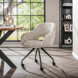Set of 2 Dining Chairs with Wheels Springo Swiveling Eagle Fabric Cream 