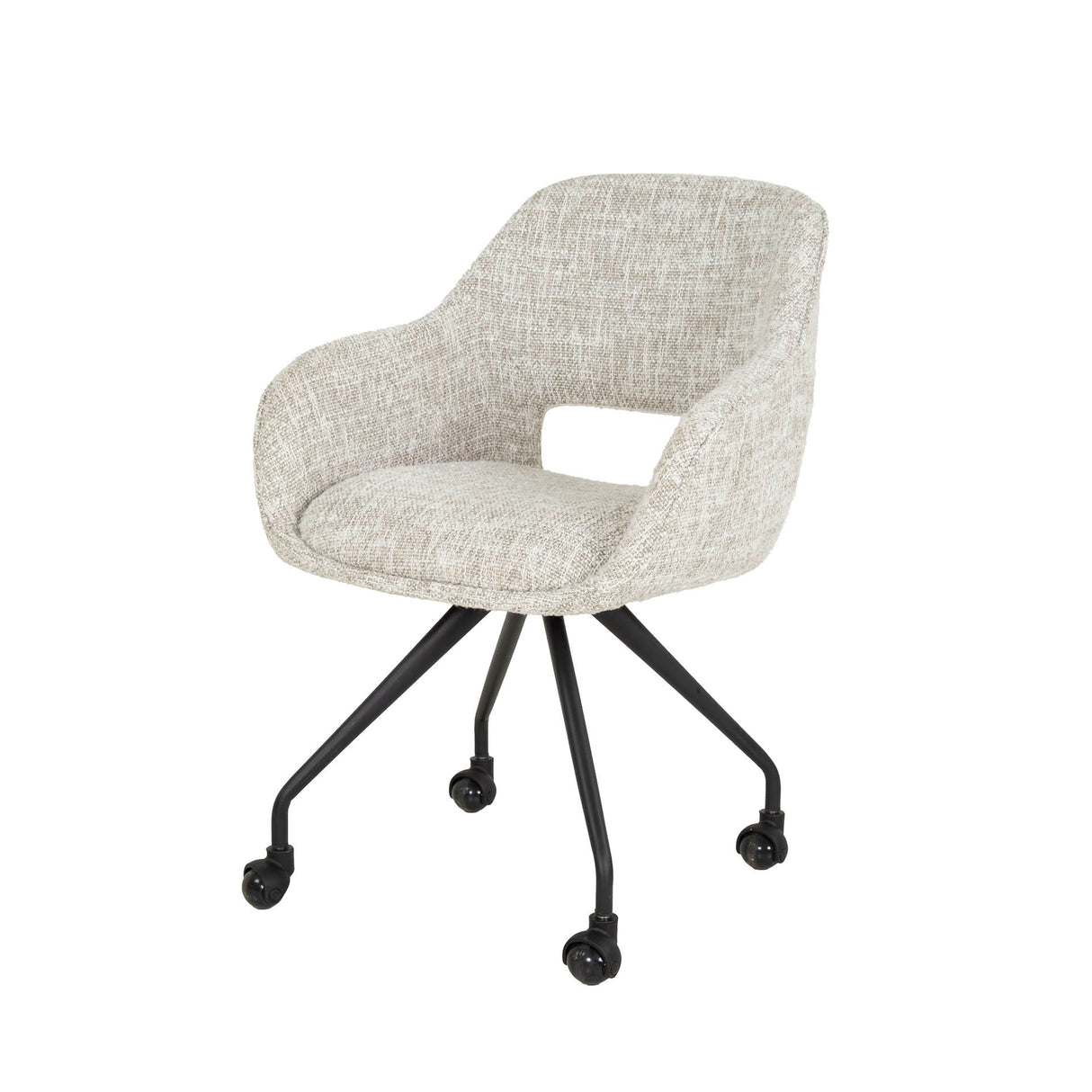 Set of 2 Dining Chairs with Wheels Springo Swiveling Eagle Fabric Cream 