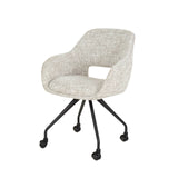 Set of 2 Dining Chairs with Wheels Springo Swiveling Eagle Fabric Cream 