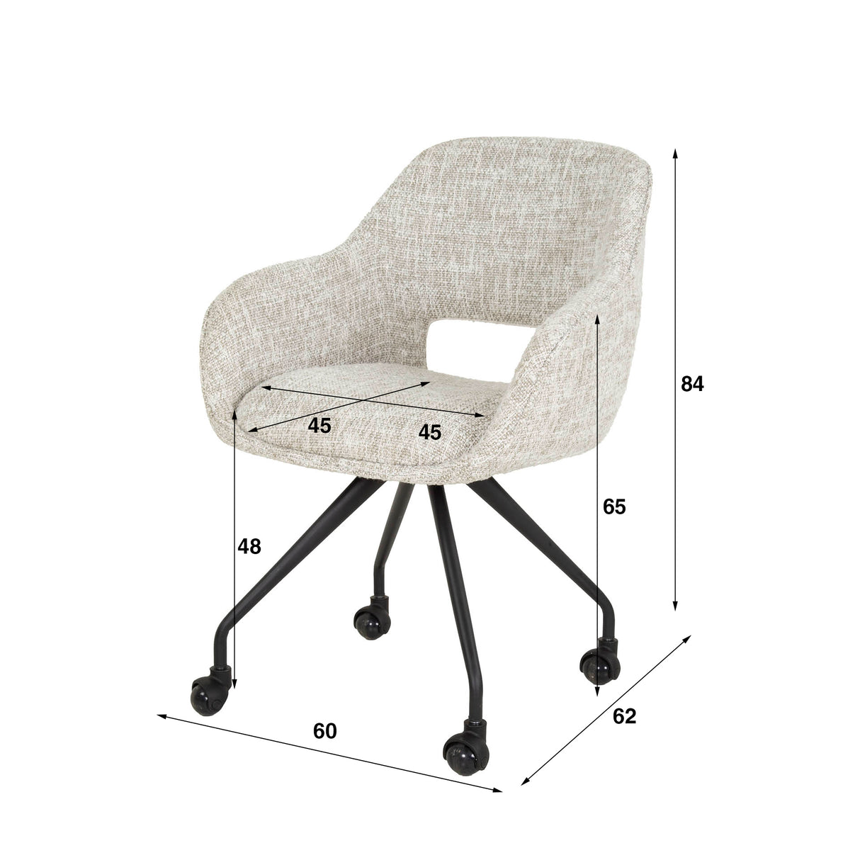 Set of 2 Dining Chairs with Wheels Springo Swiveling Eagle Fabric Cream 