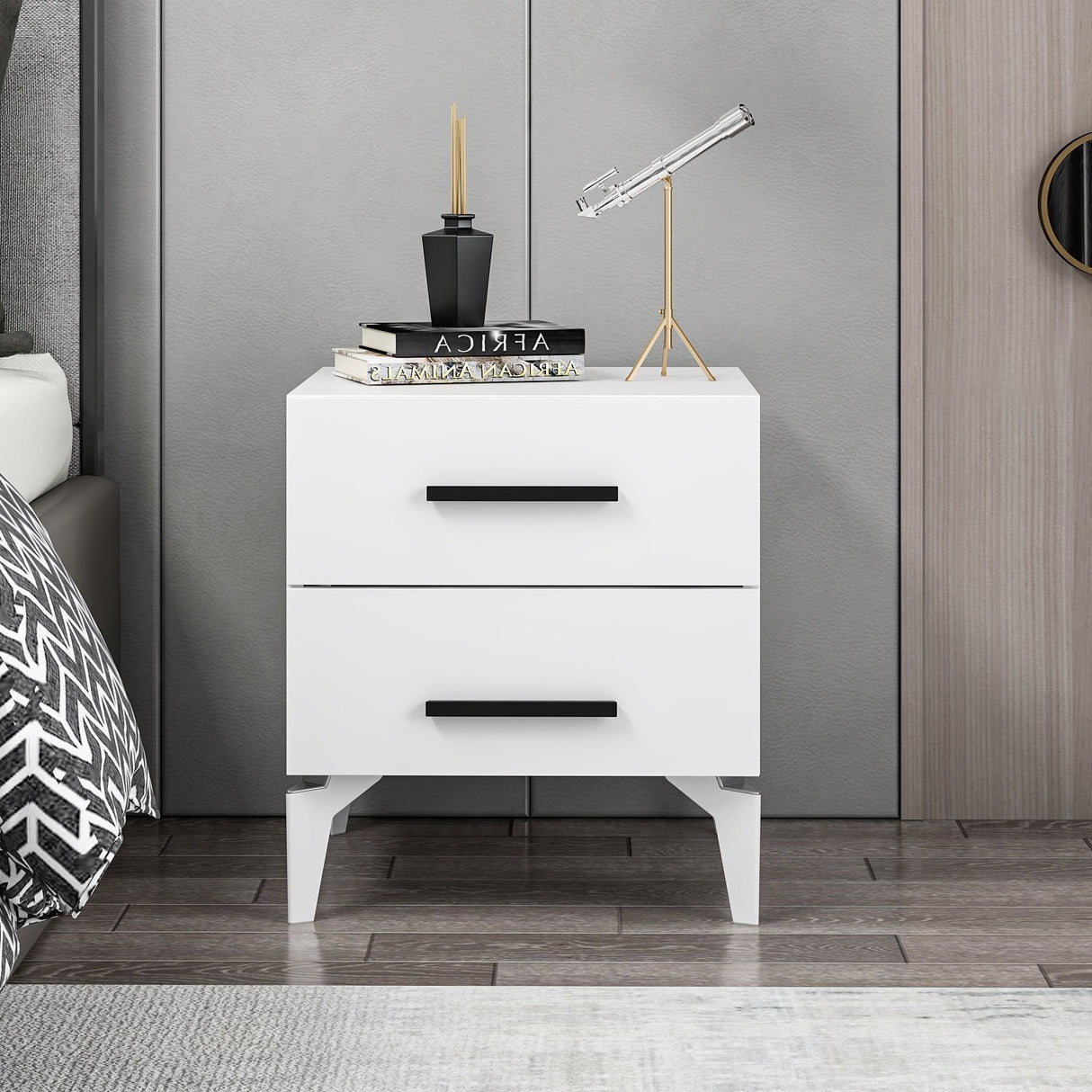 Bedside table bare white melamine 50x56x47 cm