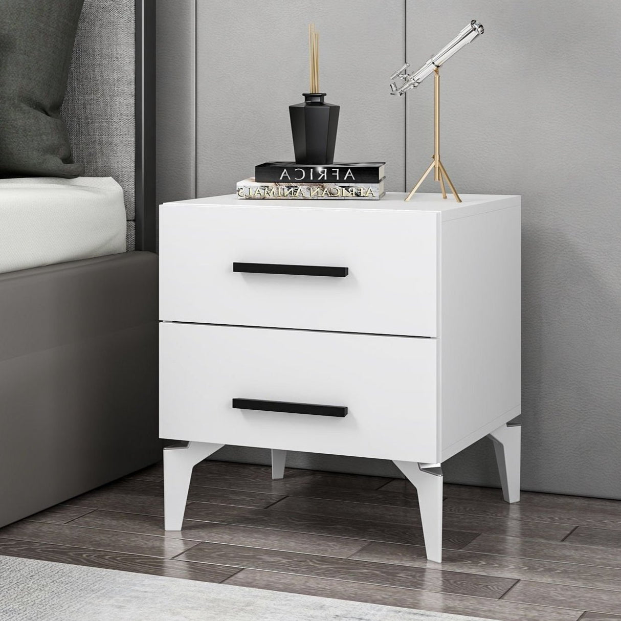 Bedside table bare white melamine 50x56x47 cm