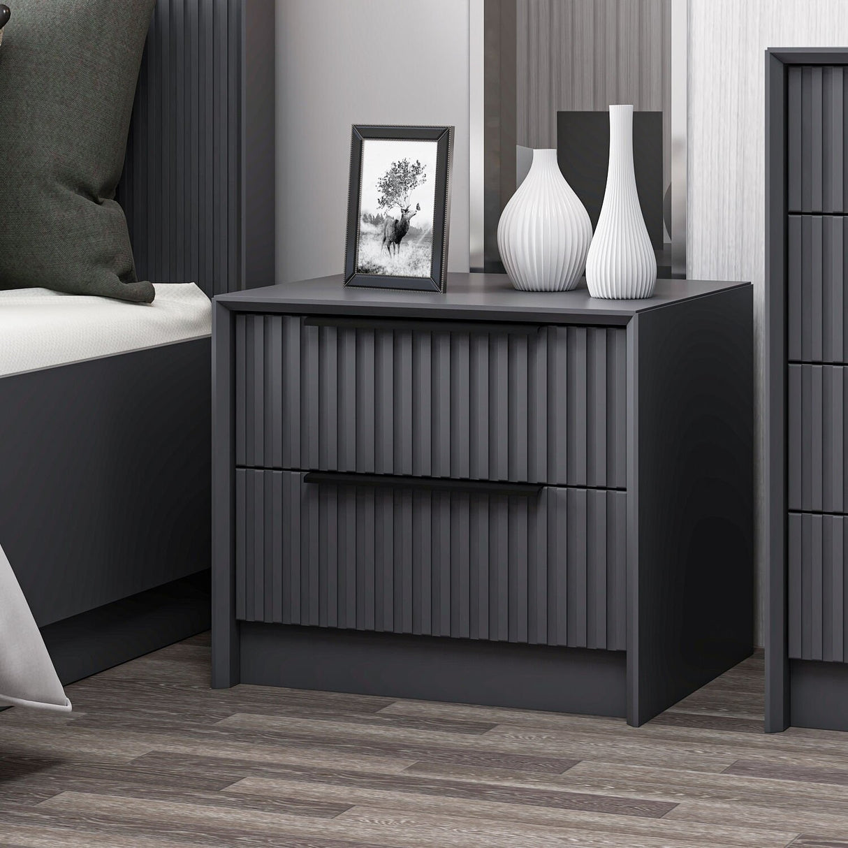 Bedside table Bare luxury anthracite melamine 45x53x45 cm