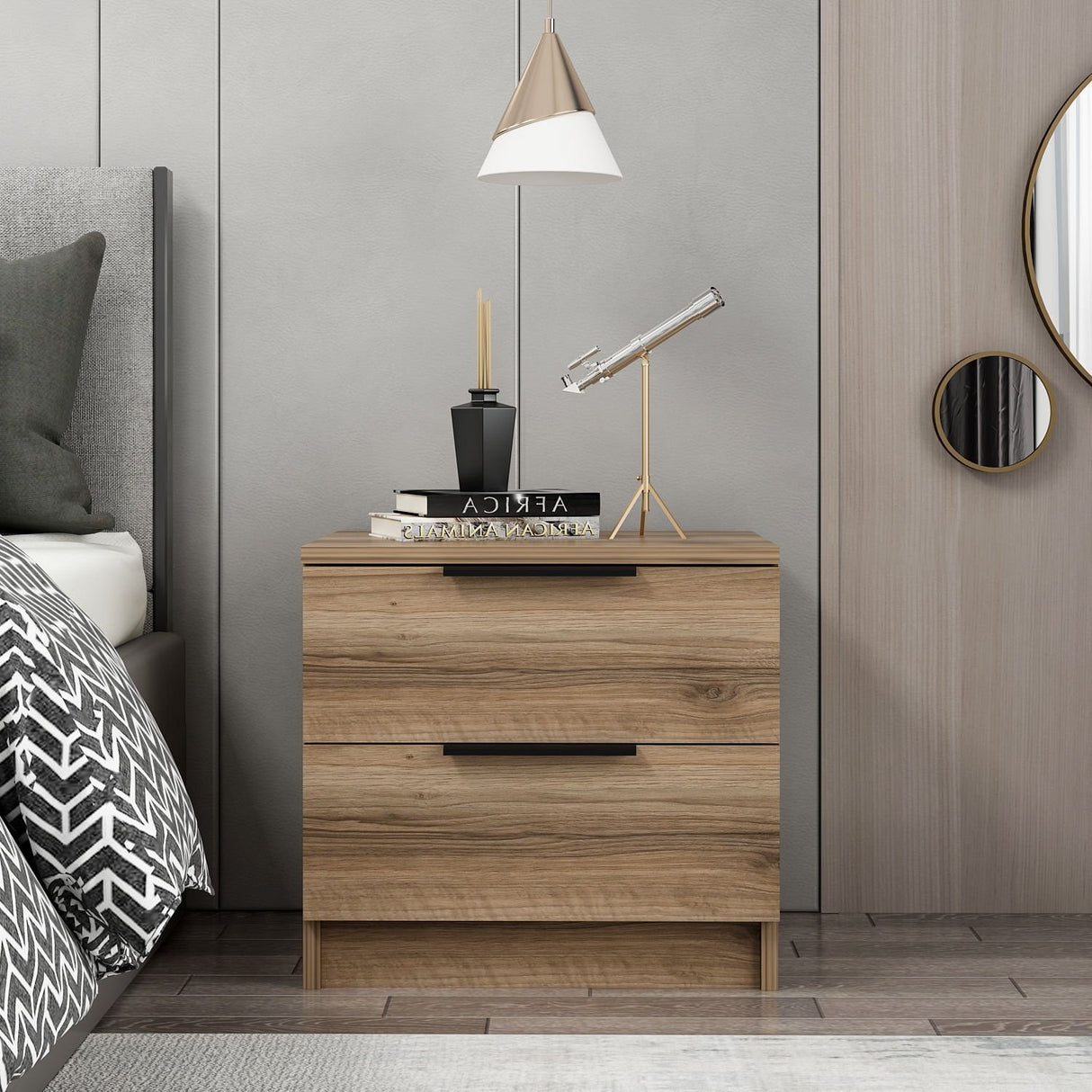 Bedside table Kala plus walnut melamine 54x40x47 cm